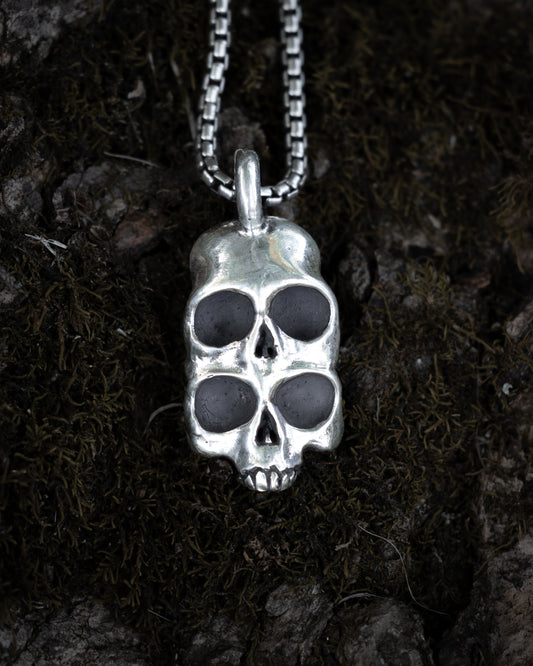 Sterling Silver "4-Eyes" Skull Pendant w/ Chain