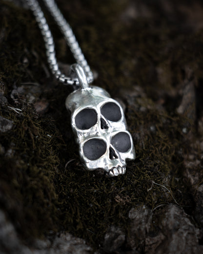 Sterling Silver "4-Eyes" Skull Pendant w/ Chain