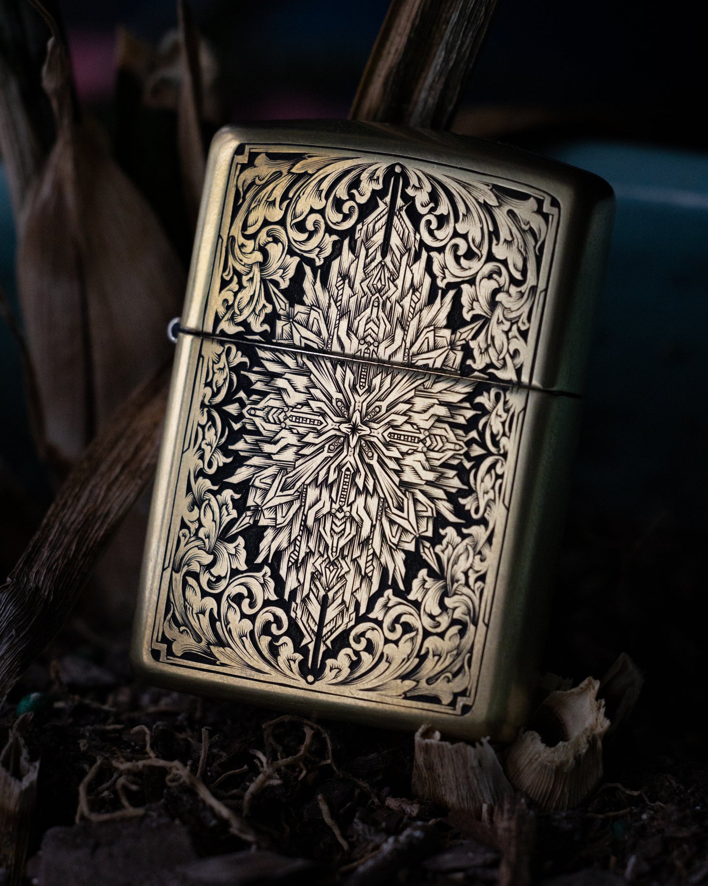 Hand Engraved Brass Armor Zippo Lighter