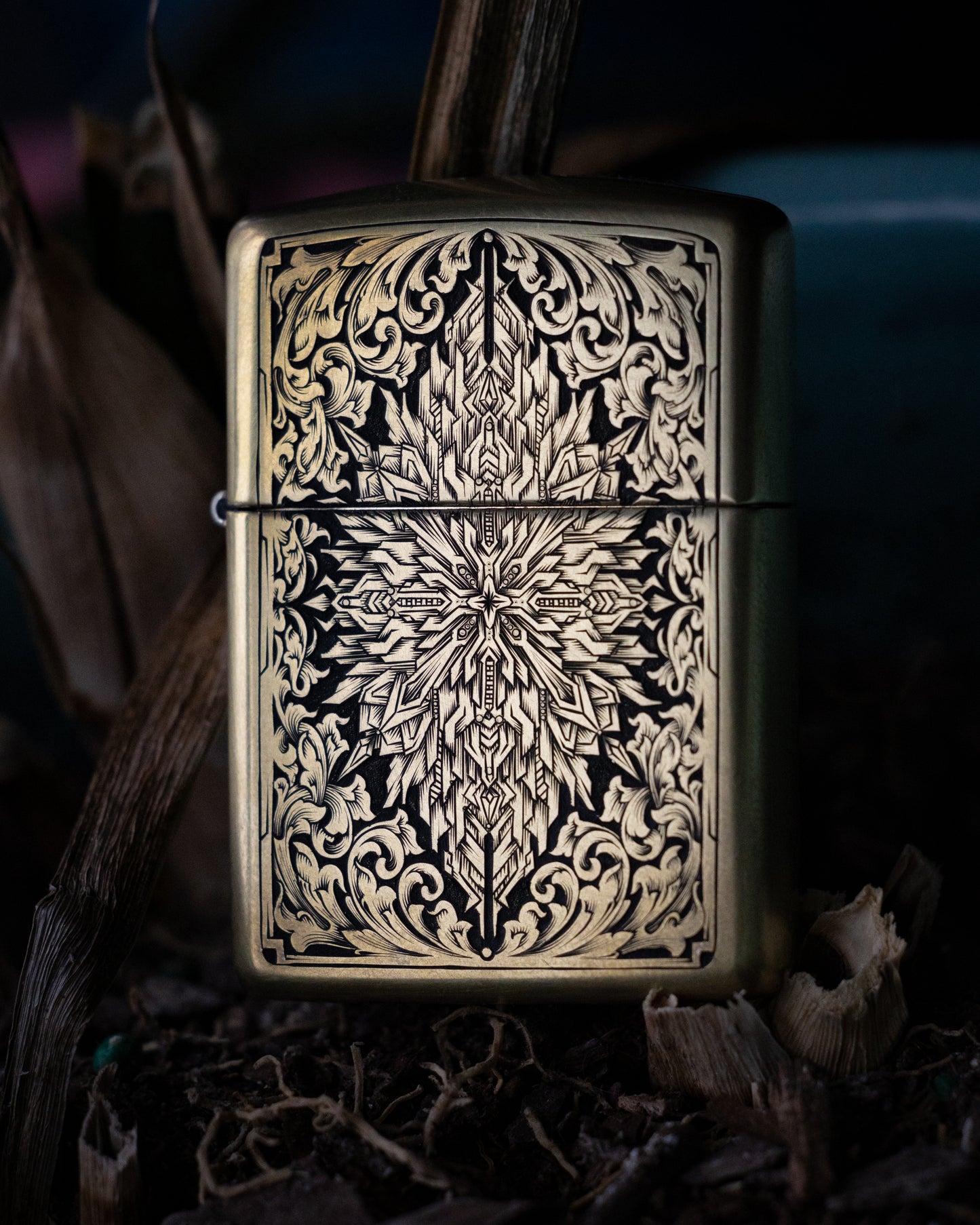 Hand Engraved Brass Armor Zippo Lighter